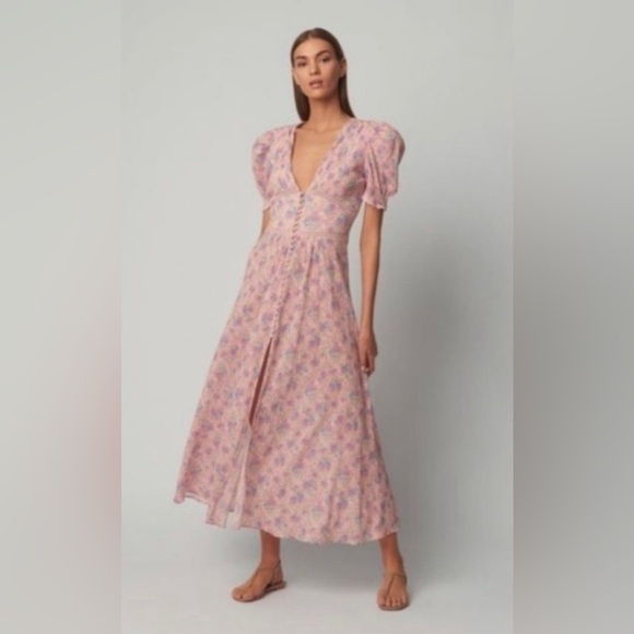 LoveShackFancy Floral Stacy Pink short sleeve Maxi Sz XS orig $475 - Picture 4 of 16